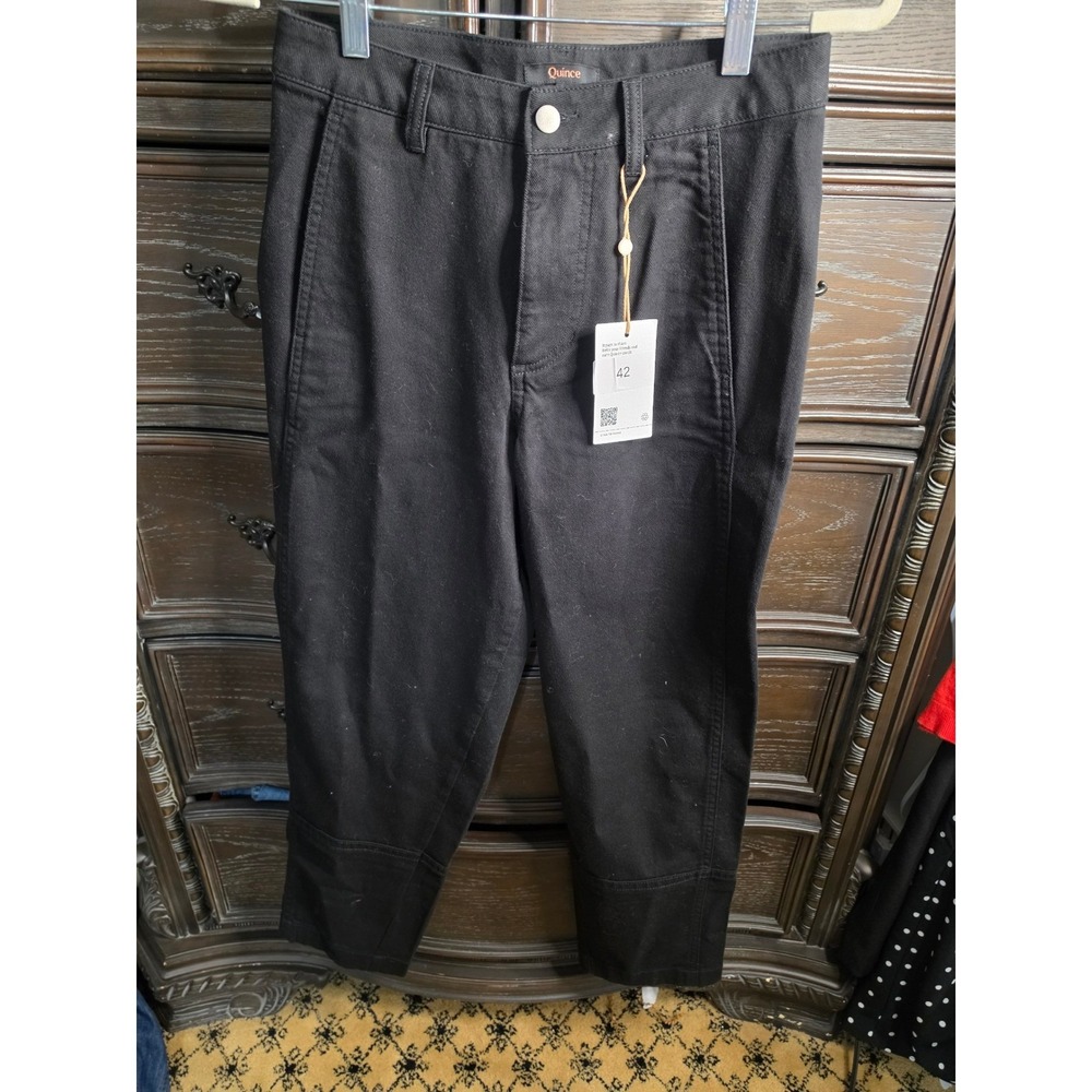 Quince‎ Organic Stretch Cotton Twill Barrel Pants Black Size 2 High Rise Tapered